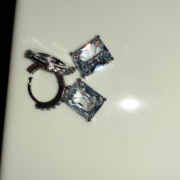 Drop Dangle Earrings White Sapphire 925 Silver - Elegant - Picture 5 of 11